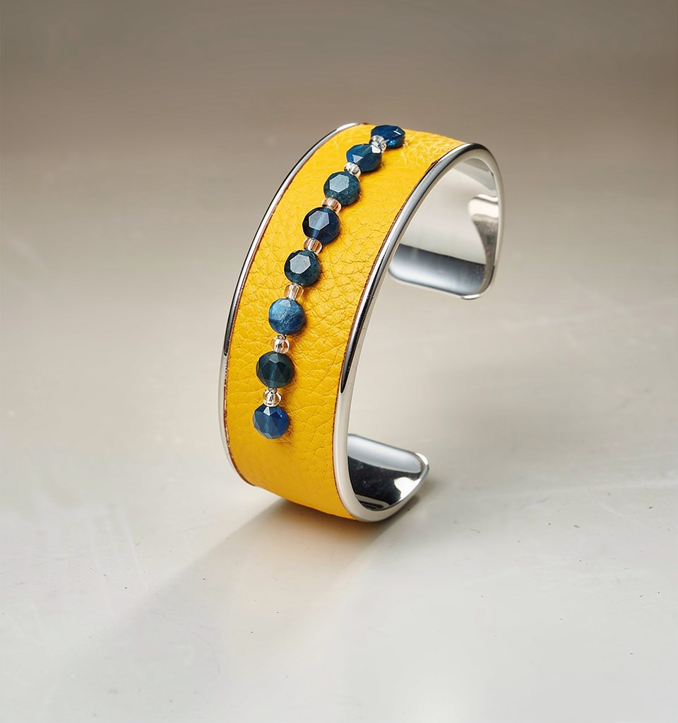 Blue Apatite & Leather Cuff Bracelet