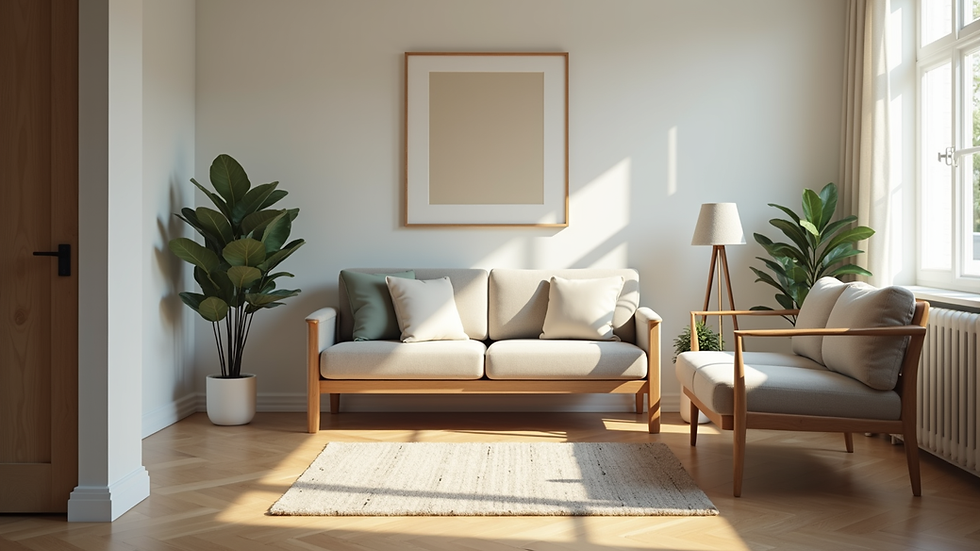 Eye-level view of a serene counseling room with comfortable seating
