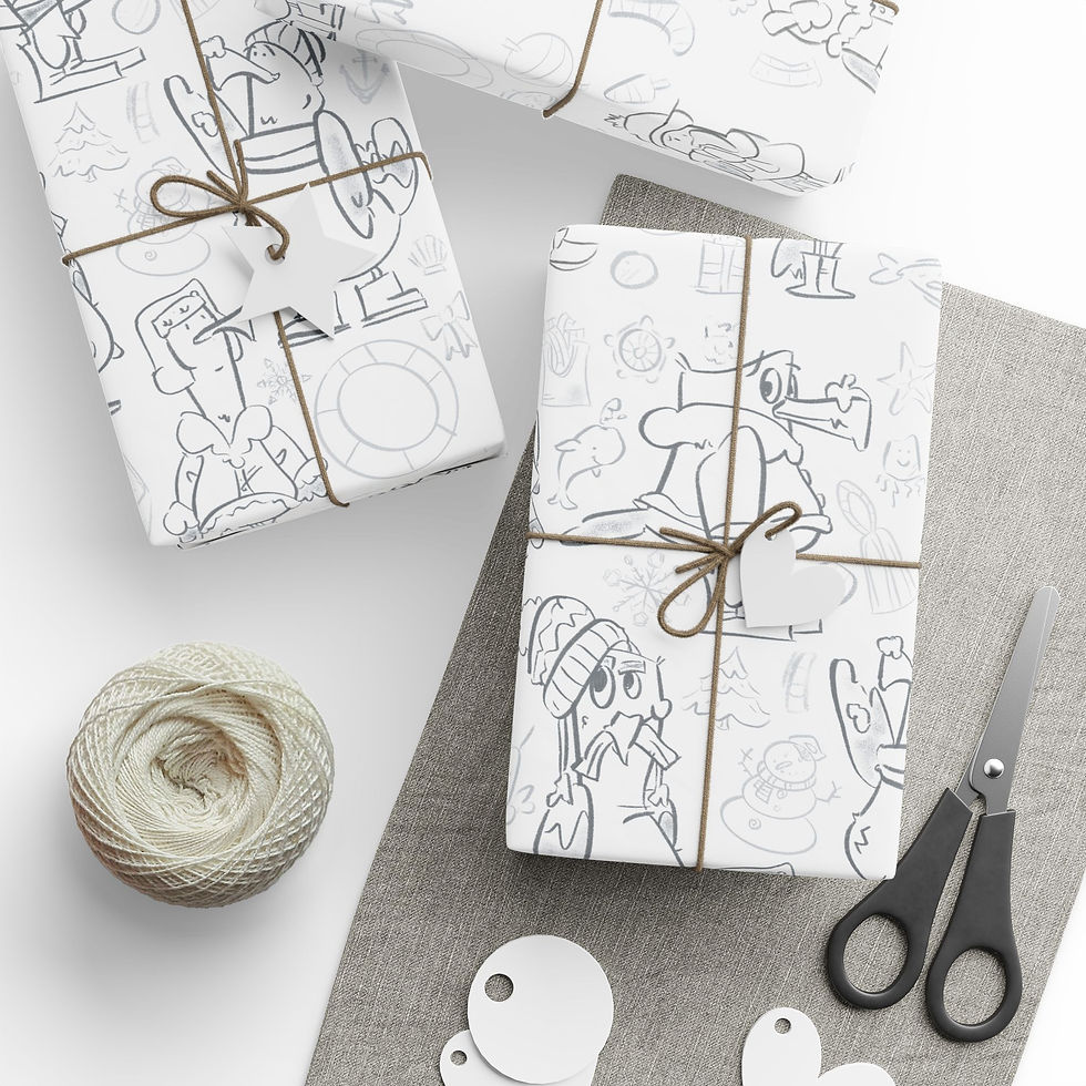 New England Winter Seagulls Gift Wrapping Paper — Hand-Drawn Holiday Pattern