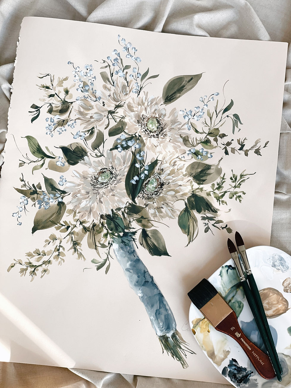 Thumbnail: Custom Watercolor Wedding Bouquet 18 x 24