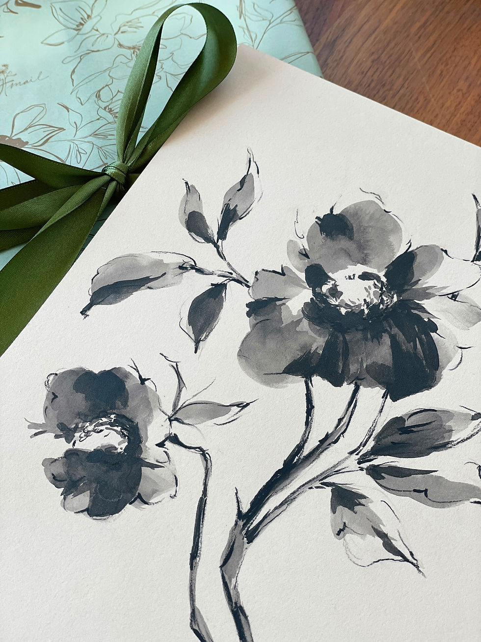 Charcoal and Sumi Ink Wild Roses