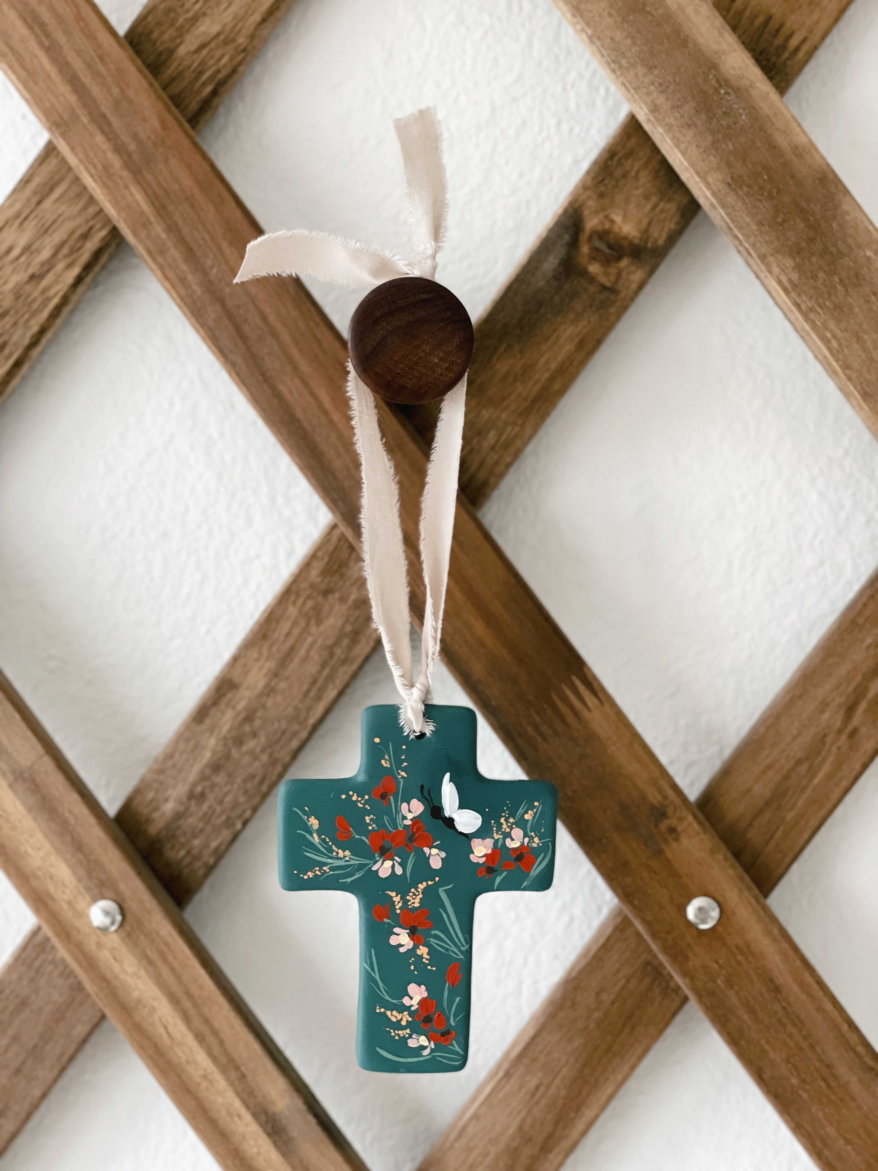 Hand-Painted Floral Cross