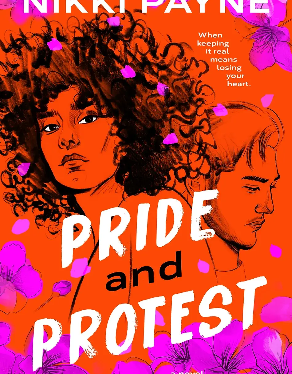 illustrated cover with Black woman and Asian man on a background of red and purple. book cover