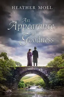 cover with Regency era couple standing on a stone bridge