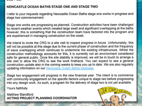 Recent communication with City of Newcastle