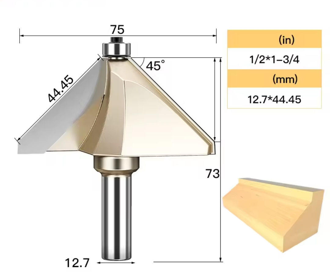 Broca de 45° de 75.86mm X 1/2" X 44.45mm 45° C/Balero