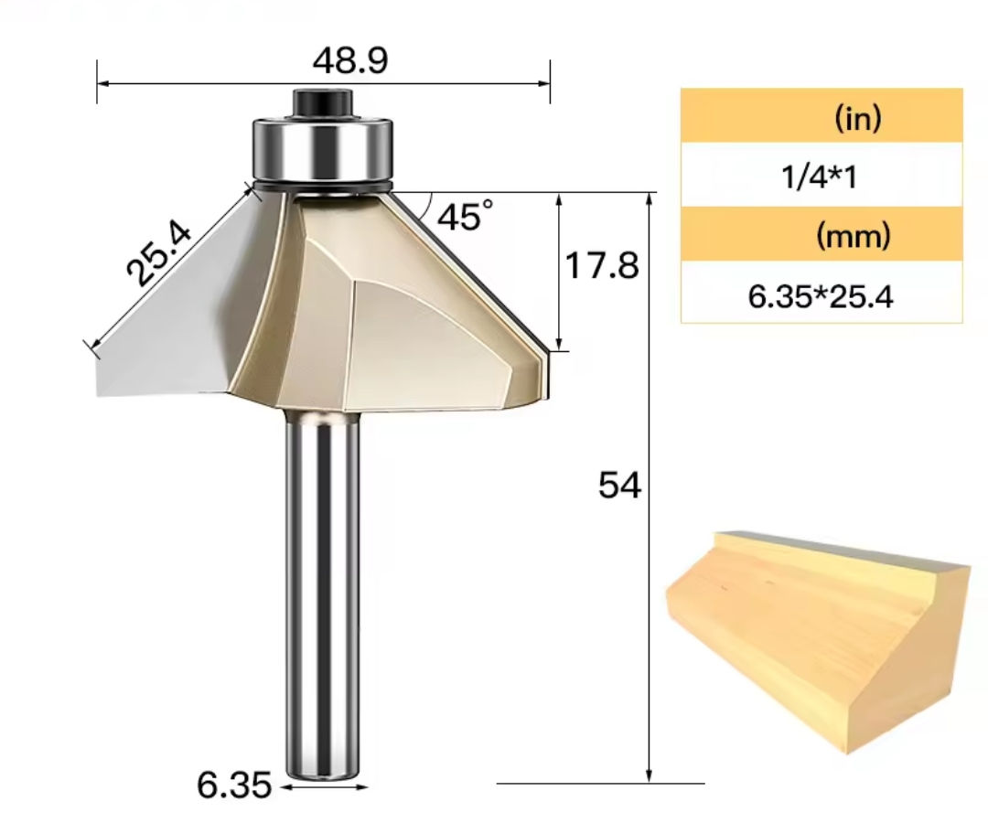 Broca de 45° de 48.9mm X 1/4" X 25.4mm 45° C/Balero