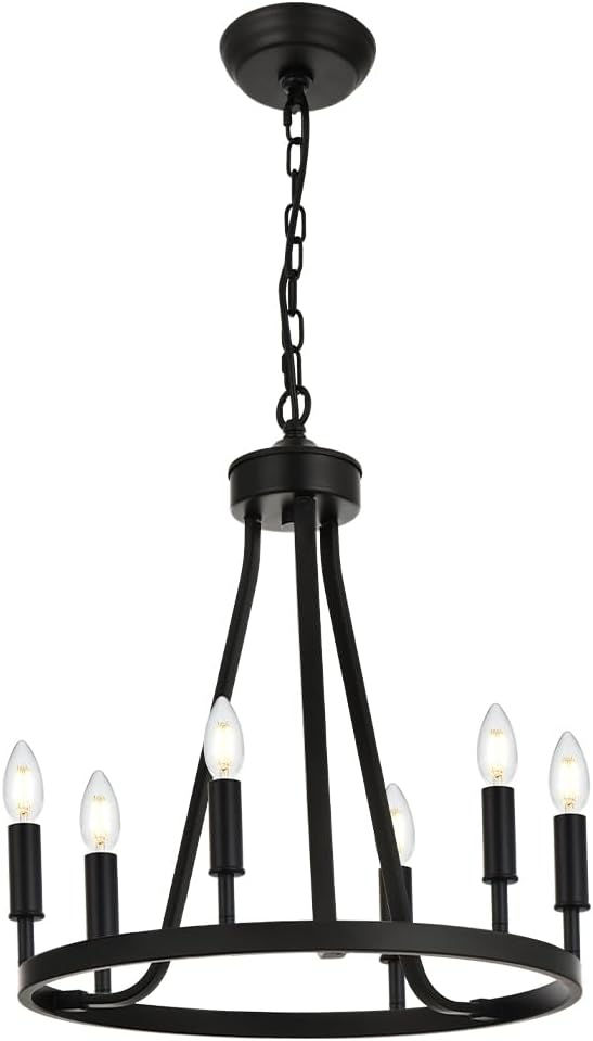 Thumbnail: Matte Black Wagon Wheel 6 Light Chandelier