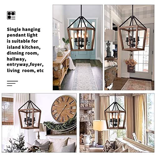 Thumbnail: 4-Light Farmhouse Chandelier, Antique Imitation Oak Lantern Pendant