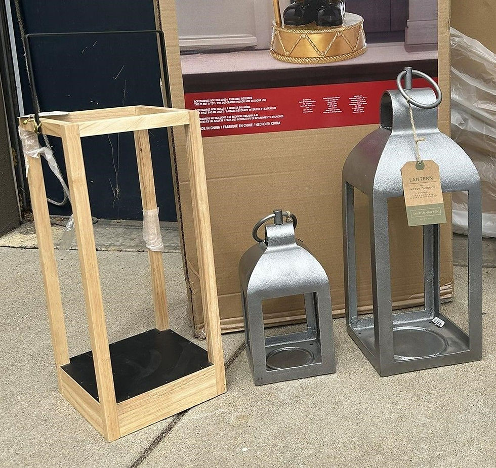 Thumbnail: X-Large Pillar Metal/Wood Lantern Candle Holder