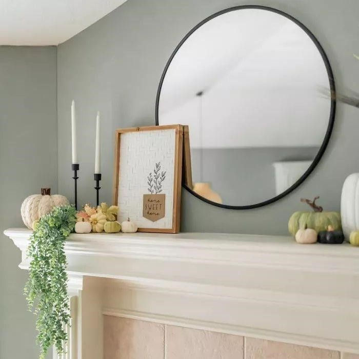 Thumbnail: 30" Round Thick Wood Framed Wall Mirror - Black Woodgrain