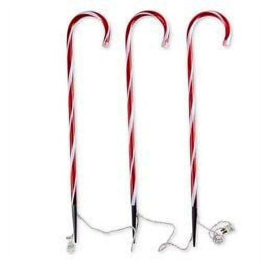 Set of 3 Candy Cane 26" Pathway Lights w Yard Stakes