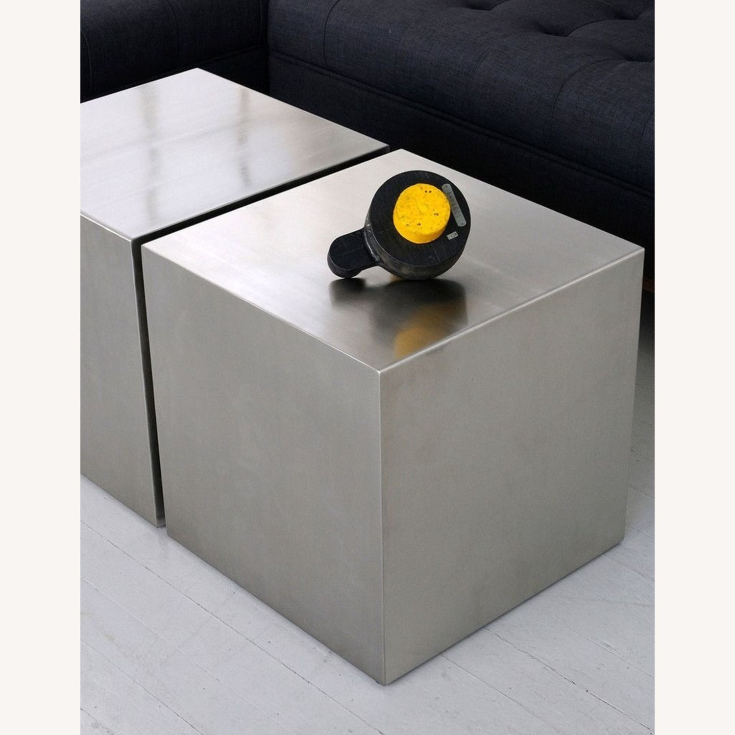 GUS Modern Brushed Stainless Steel Cube End Table / Ottoman - Indoor / Outdoor