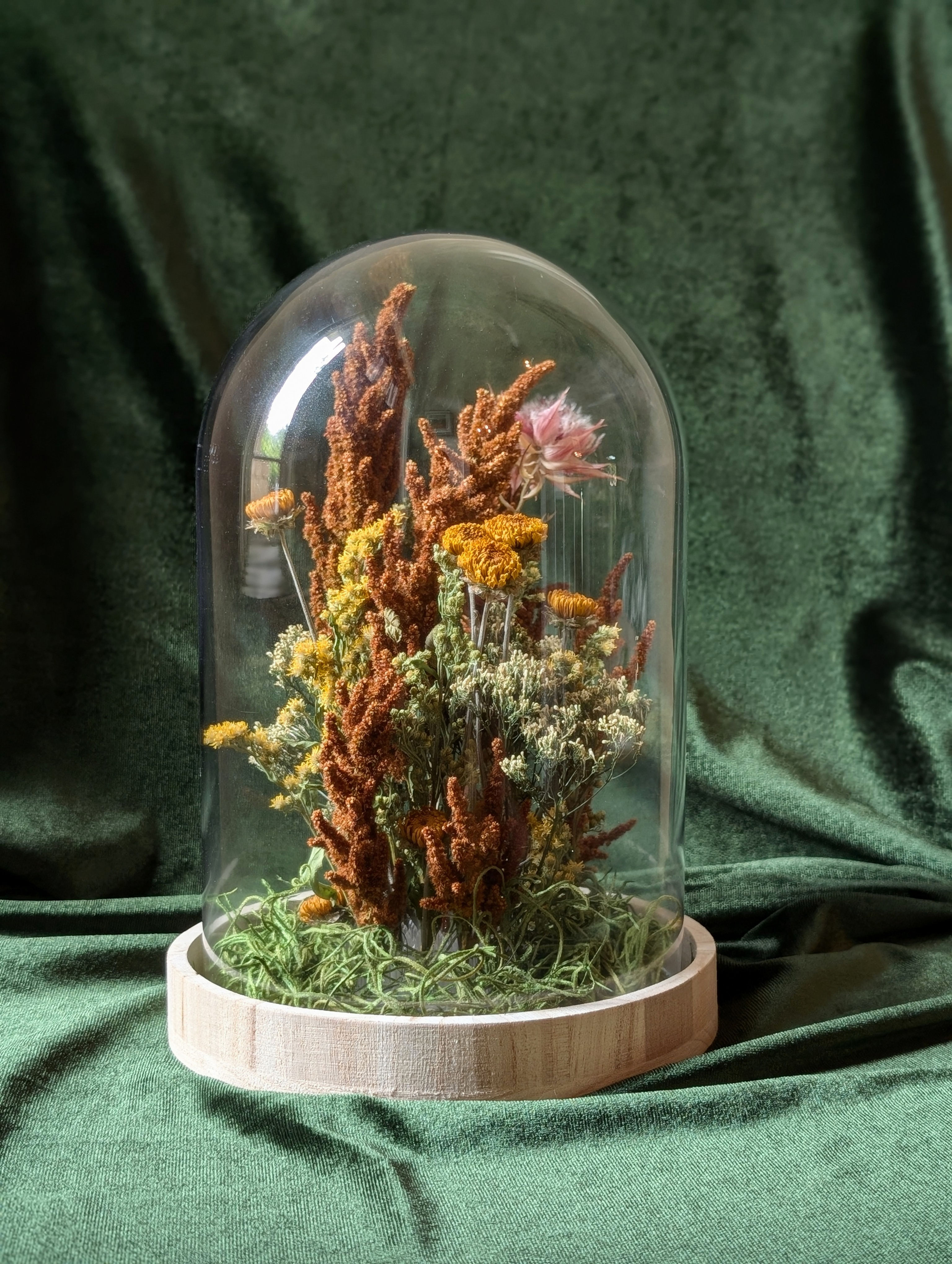 Large Dried Floral Cloche - Toffee