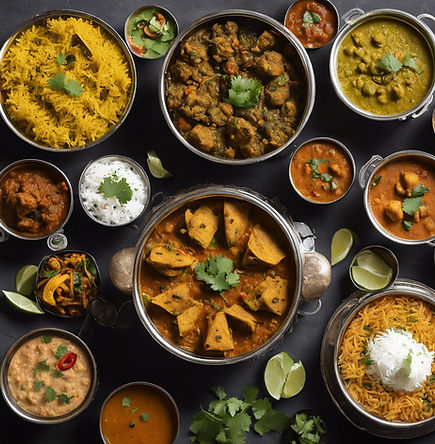 a spread of delicious vegetarian north indian dishes for lunch.jpg