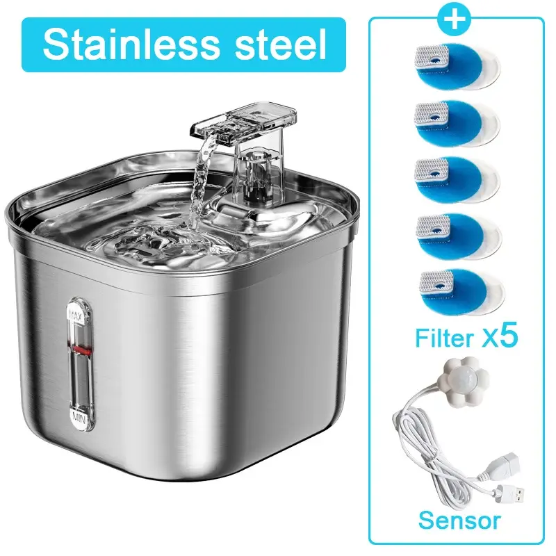 Thumbnail: Stainless Steel Automatic Pet Water Dispenser Cat Drinking Fountain With Sensor 