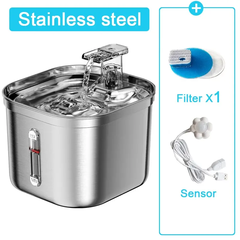 Thumbnail: Stainless Steel Automatic Pet Water Dispenser Cat Drinking Fountain With Sensor 