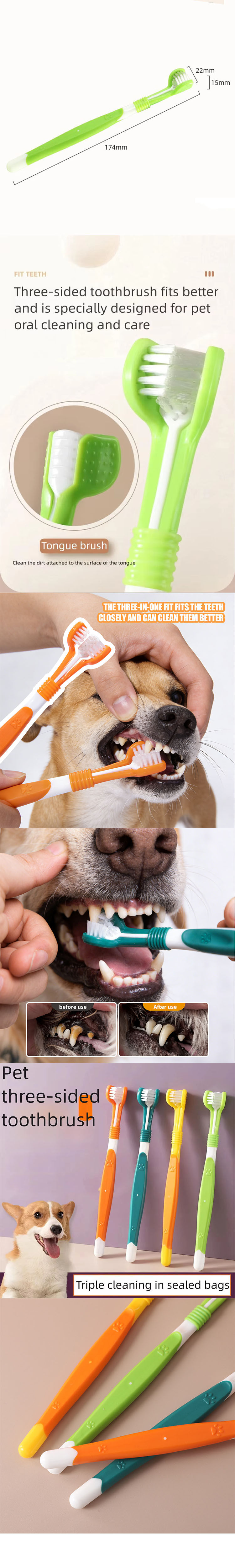 Thumbnail: 3-Sided Pet Toothbrush for Cats & Dogs