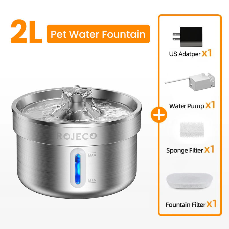 Thumbnail: ROJECO Stainless Steel Pet Drinking Fountain Automatic Cat Water Fountain Smar