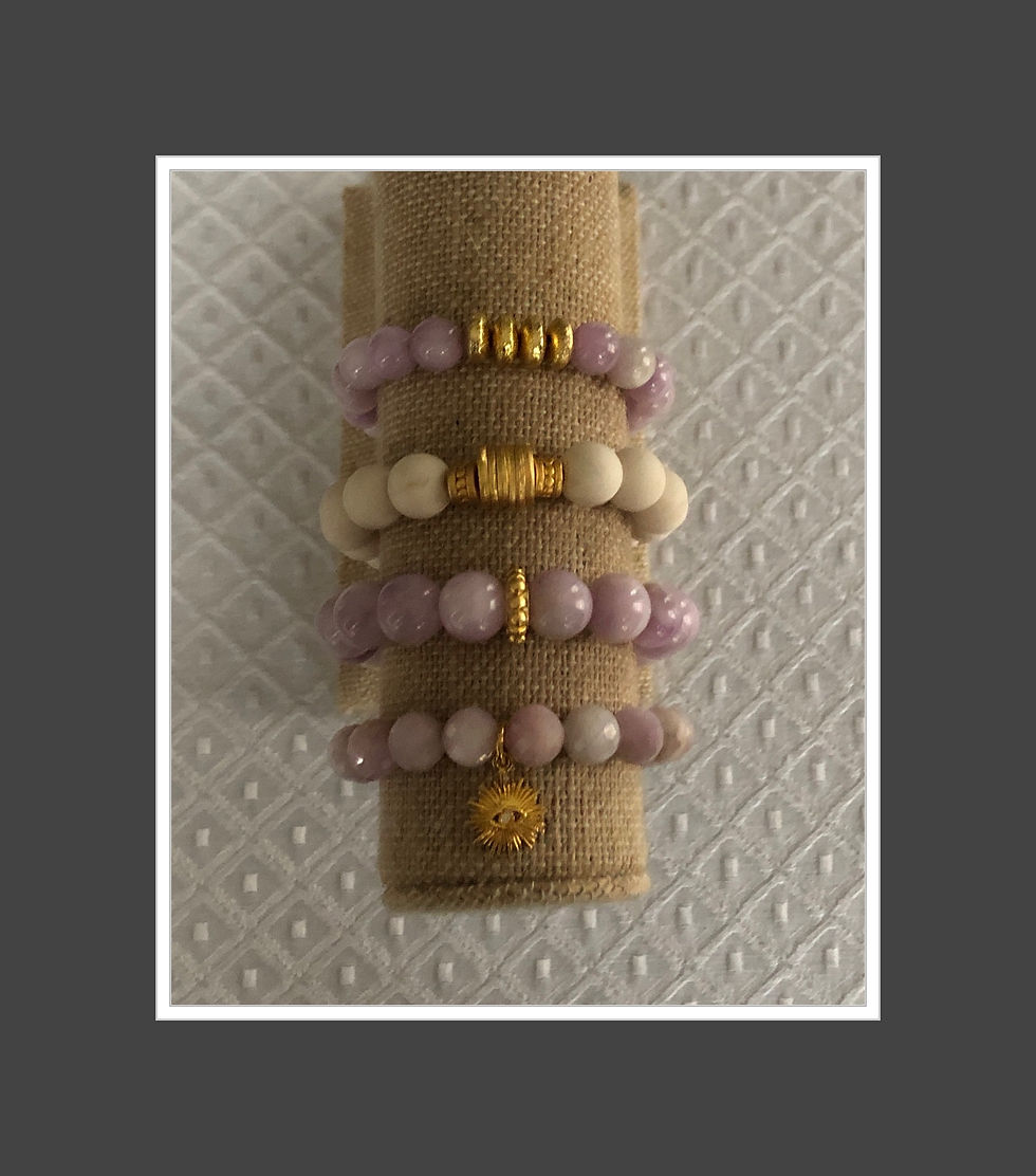 Thumbnail: Kunzite Bracelet Stack w/ Evil Eye/Sun Charm