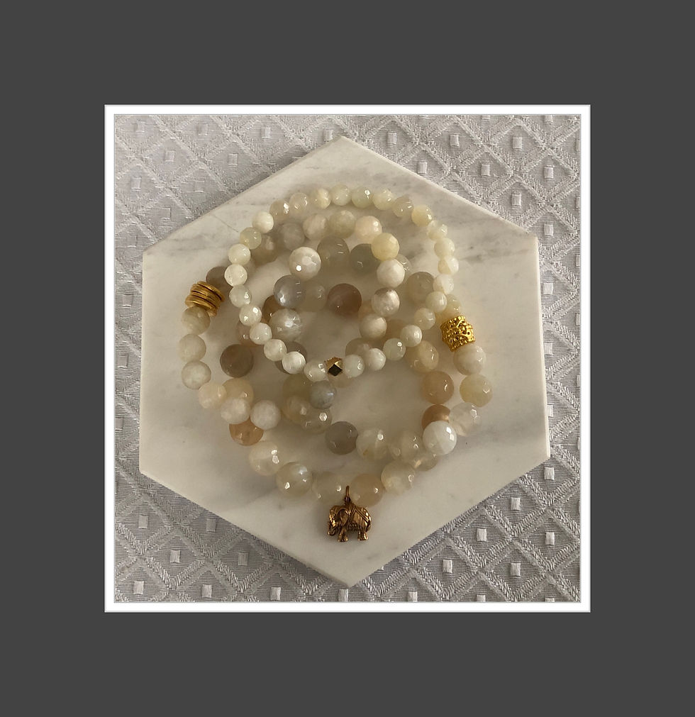 Thumbnail: Moonstone Bracelet Stack w/ Elephant Charm