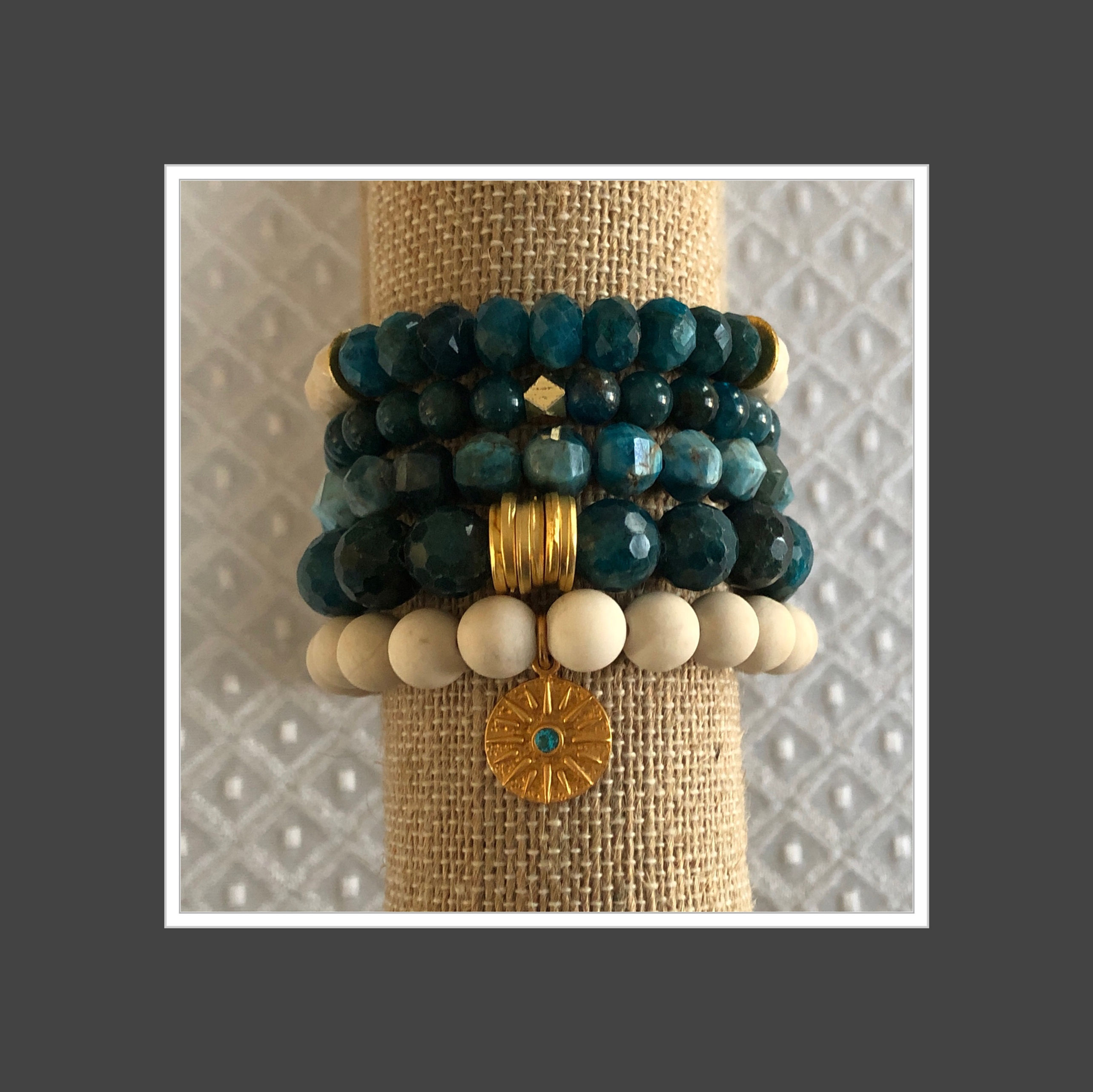 Apatite Bracelet Stack w/ Sun Charm