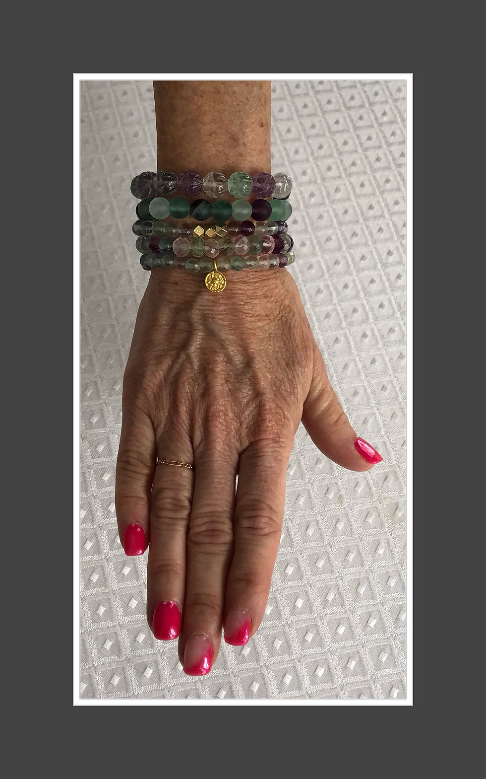 Thumbnail: Rainbow Fluorite Bracelet Stack w/ Petite Sun Charm