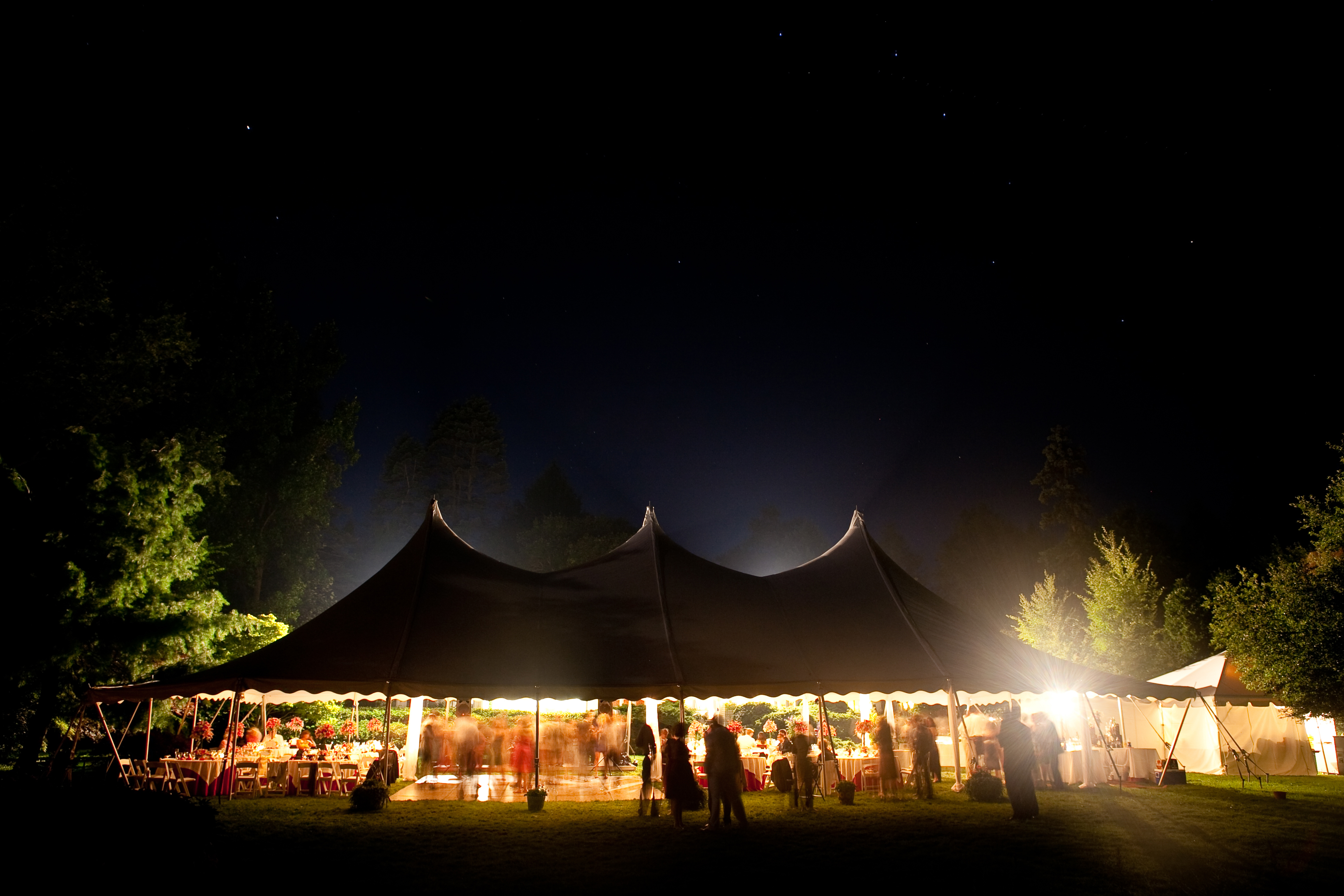 Large outdoor event tent with lighting