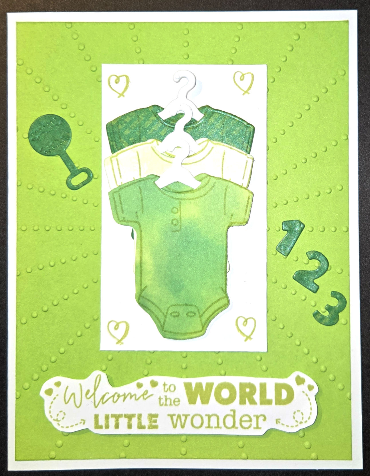 Welcome to the World Little Wonder lime onesies handmade card