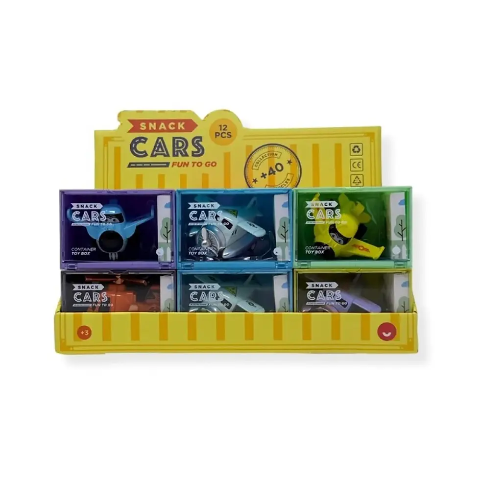 Assortment of mini cars and airplanes from the Snack Cars Series 2 collection showing their detailed designs at Tickled Pink