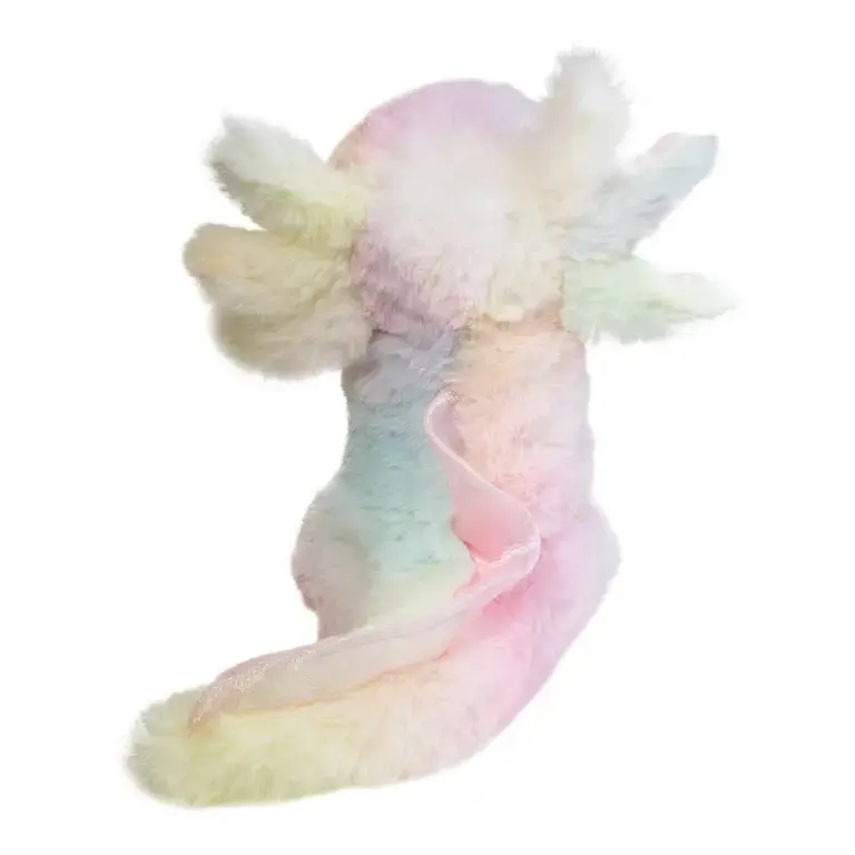 Thumbnail: Back view of pastel rainbow colored stuffed toy axolotl in sitting position