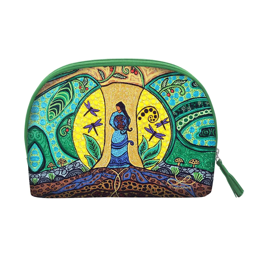 Large cosmetic bag printed with Leah Dorion's painting 'Strong Earth Woman'