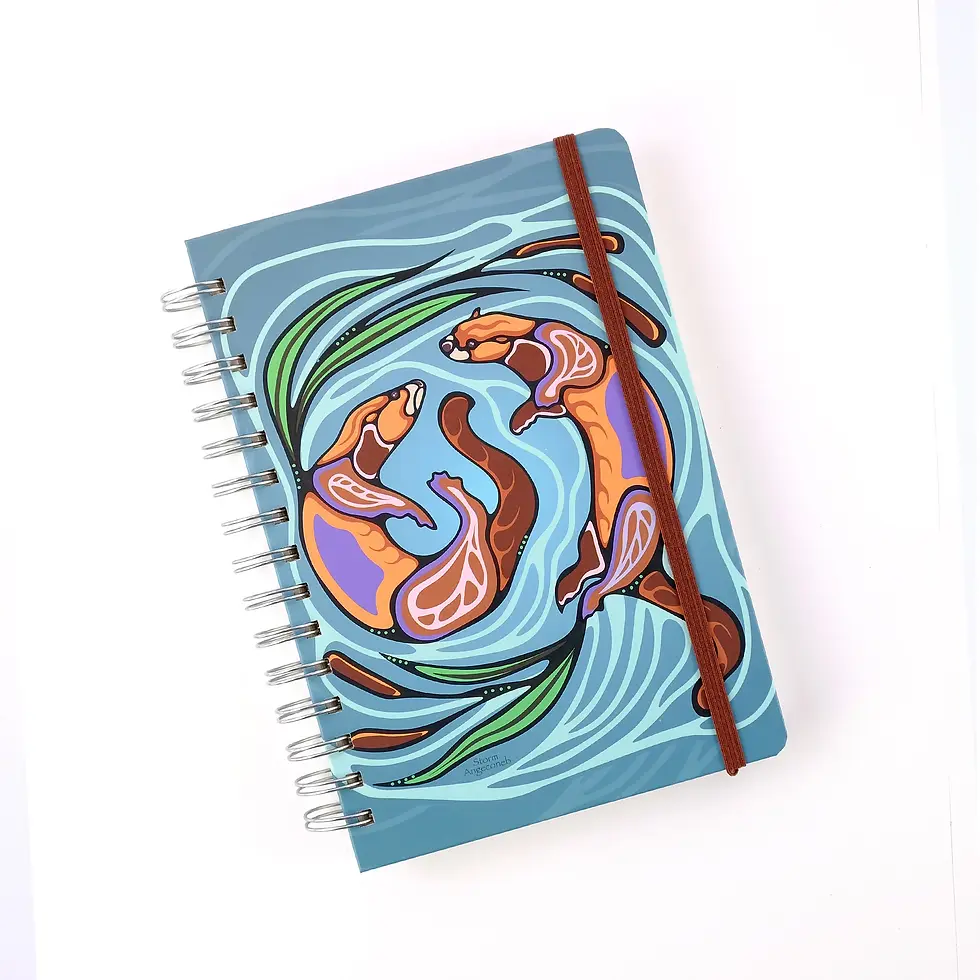 Otters Play spiral journal by Ojibwe artist Storm Angeconeb at Quichua World Market.