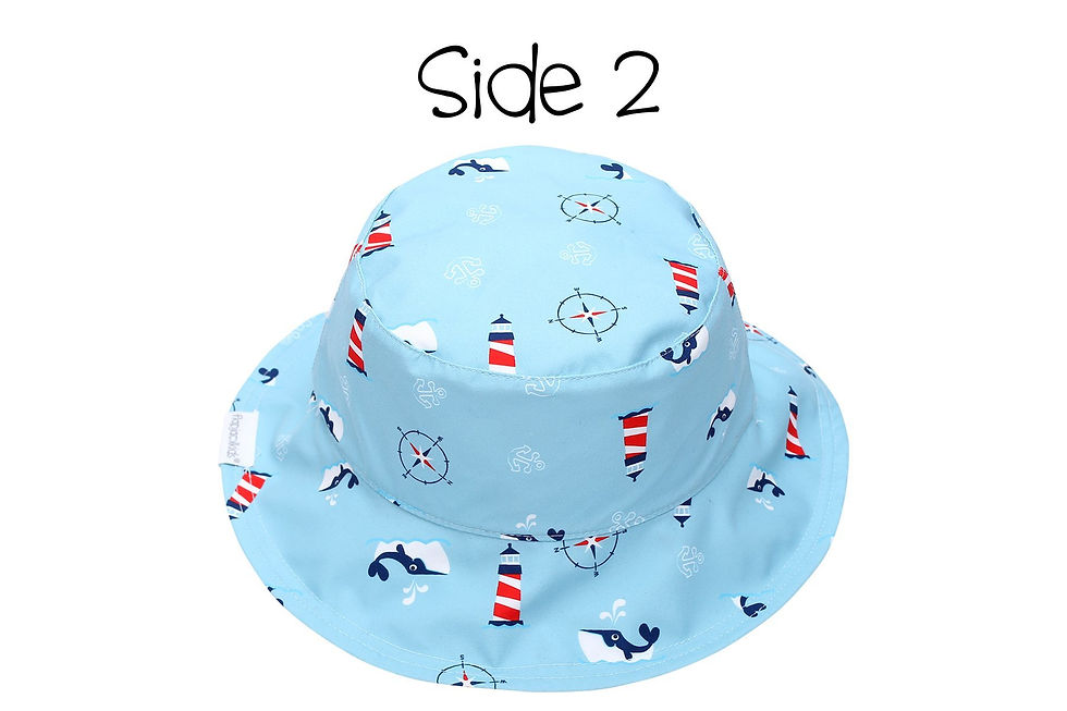 Thumbnail: Blue sun hat with red & navy nautical print