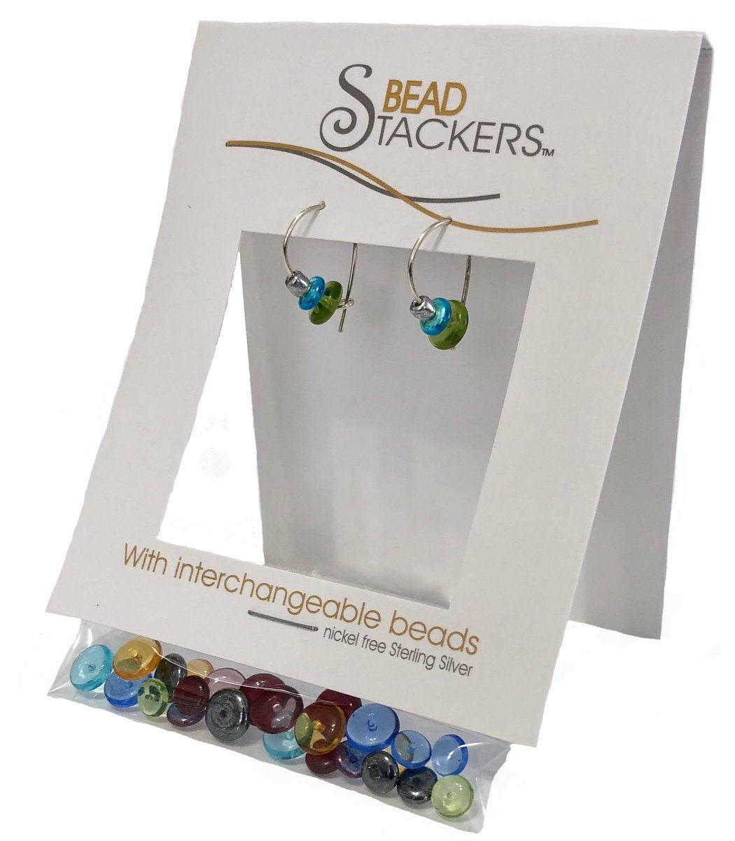package of silver interchangeable earrings with many colours of beads