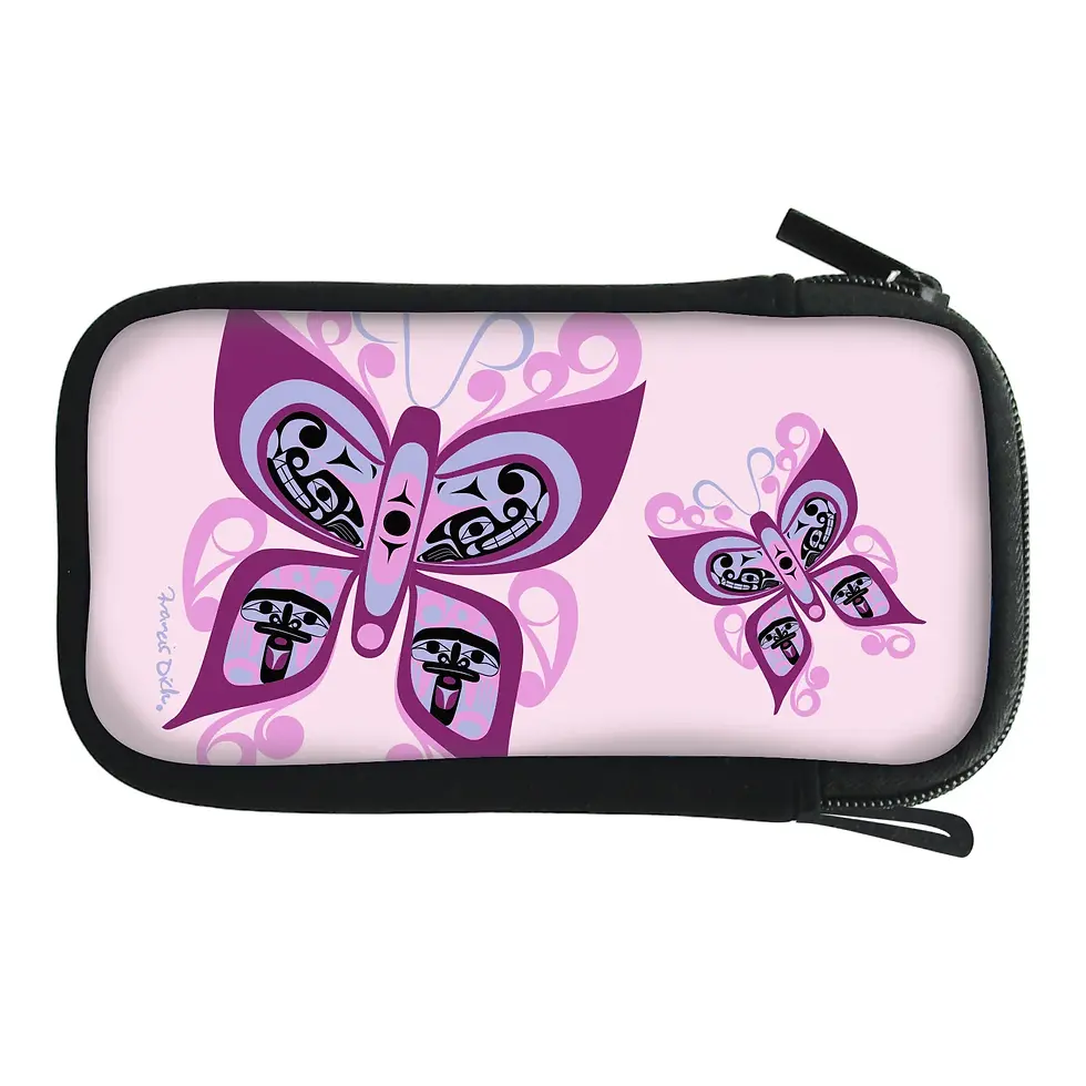 Long narrow zippered pouch with reproduction of Francis Dick's painting 'Celebration of Life' printed on it