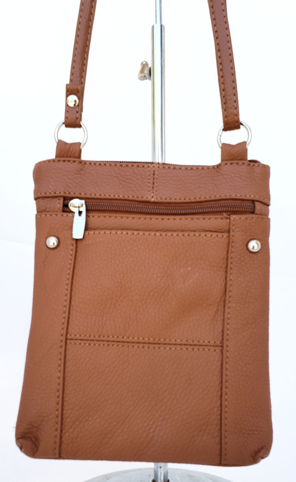 back view of Leather Shoulder Strap Purse - camel