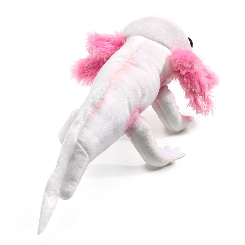 Thumbnail: Back view of pink & white axolotl finger puppet