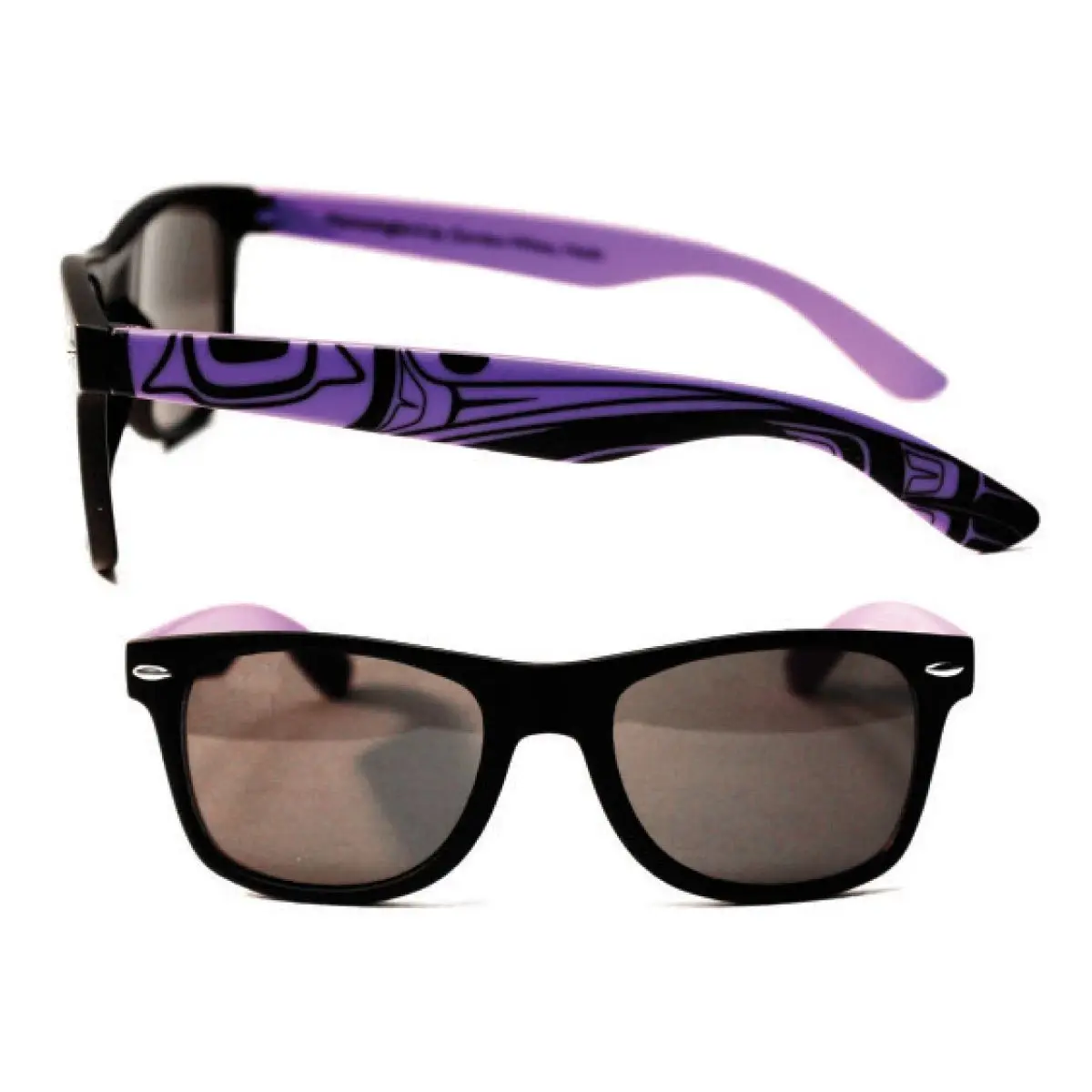 Hummingbird Sunglasses by Gordon White. Matte recycled frames with Haida Hummingbird art at Quichua.