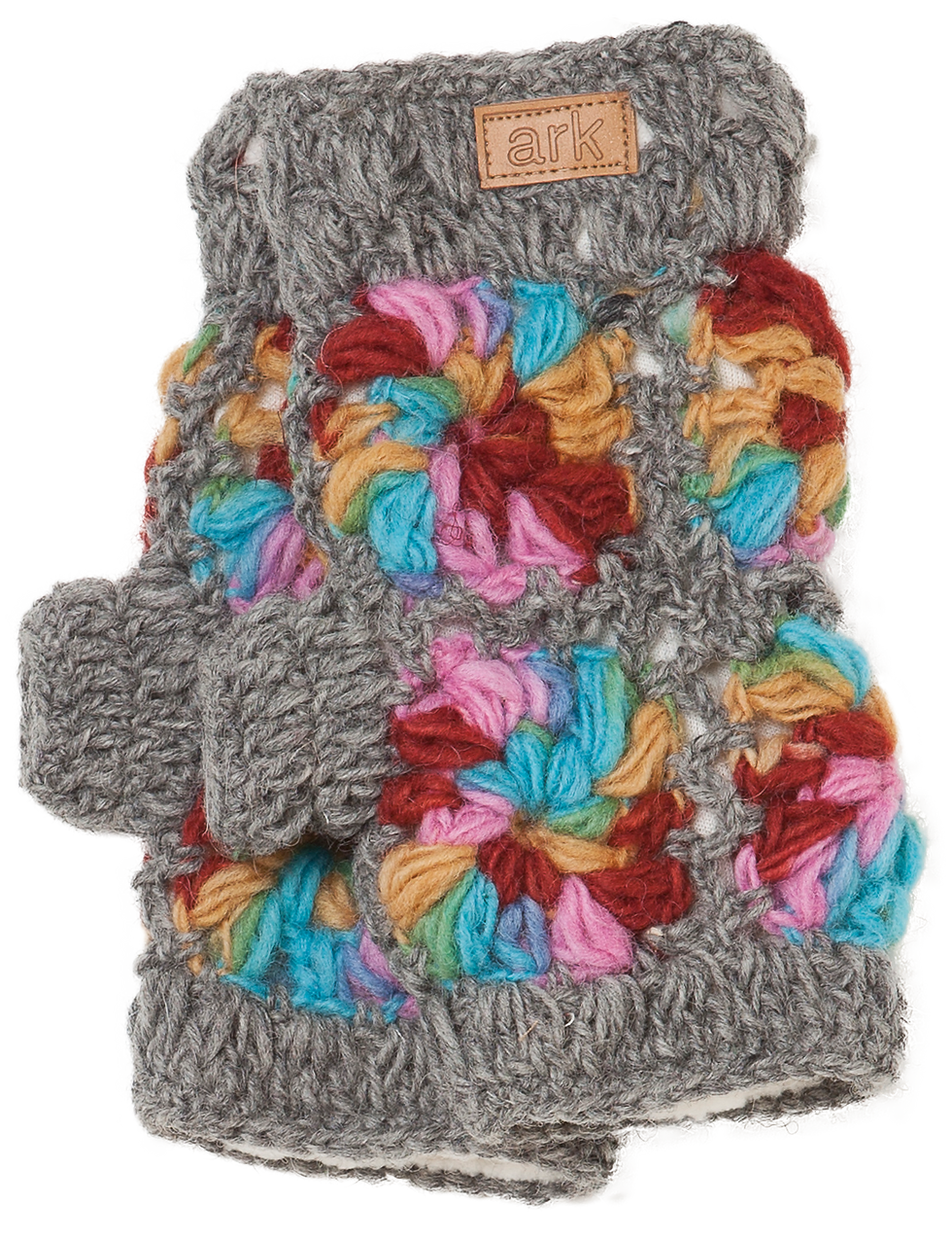 Thumbnail: Gray & multi crocheted wool handwarmer