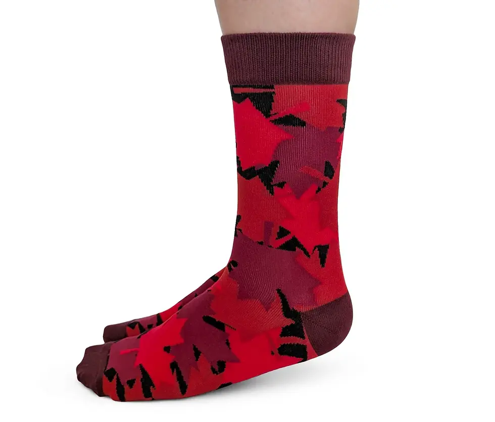 Side view of Maple Leaf women's socks by Uptown Sox at Tickled Pink Ottawa.
