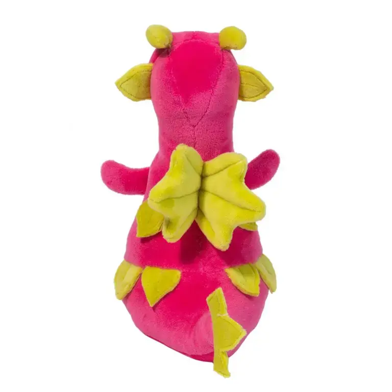 Thumbnail: Back view of yellow, pink & white stuffed plush toy dragon that looks like a dragon fruit