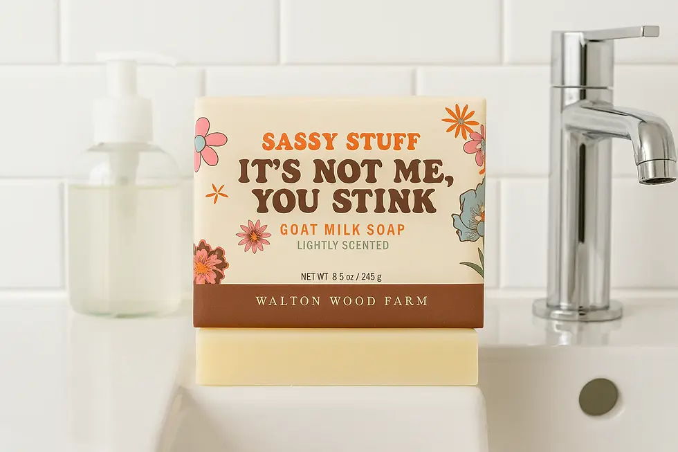 It's Not Me, You Stink bar soap on bathroom counter
