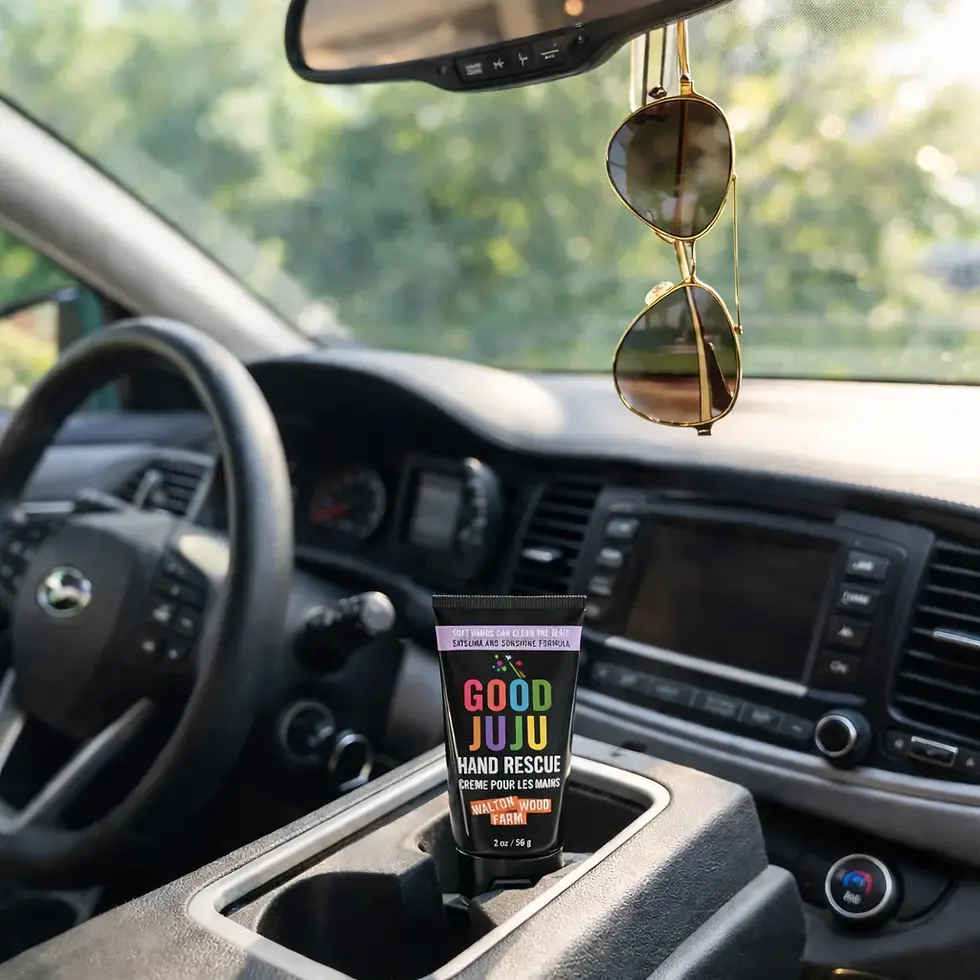 Walton Wood Farm Good Juju hand rescue kept handy in a car