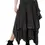 Thumbnail: Angled view of model wearing long multi-layered skirt with side slits in black cotton