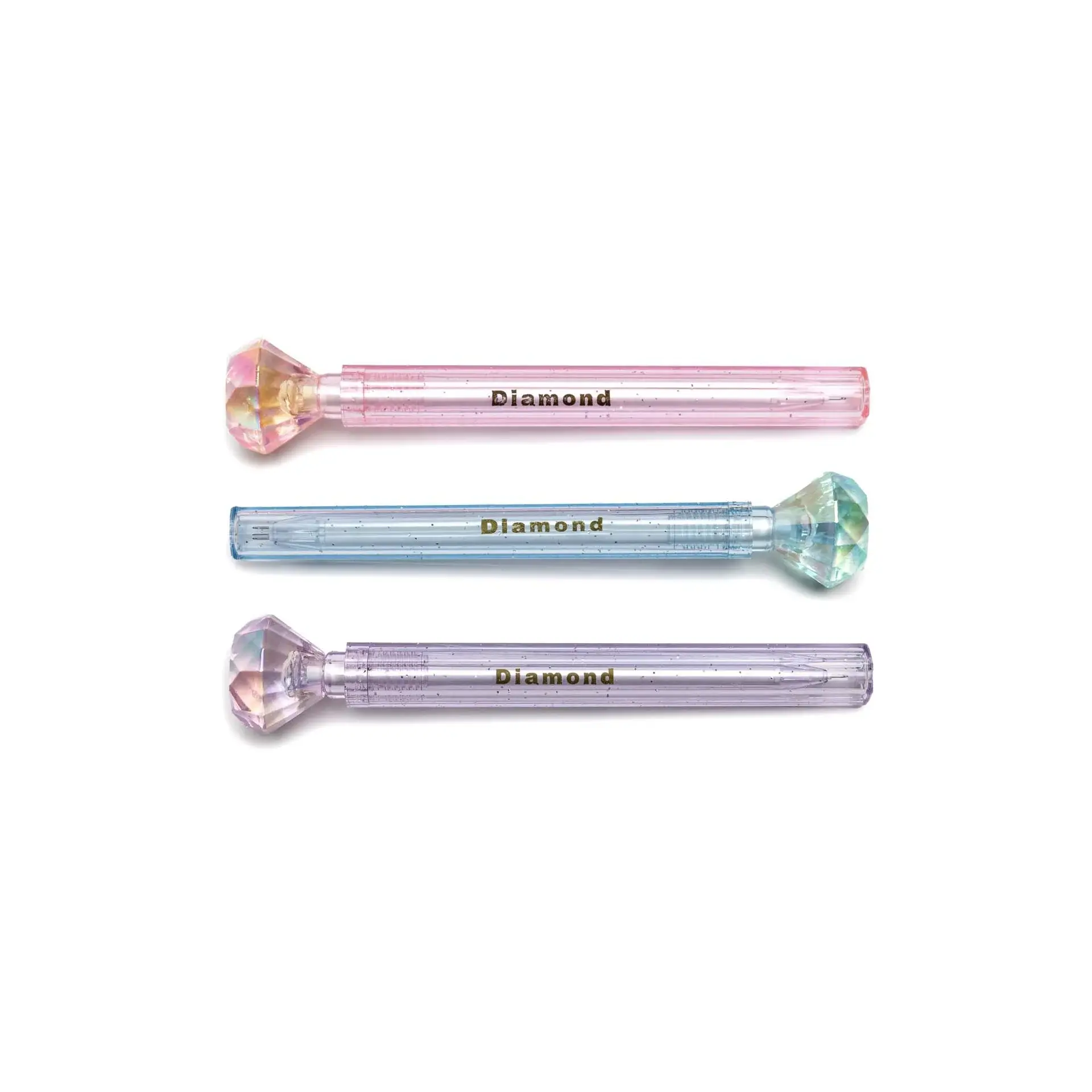 3 glam queen diamond pens in pink, blue & purple, caps on