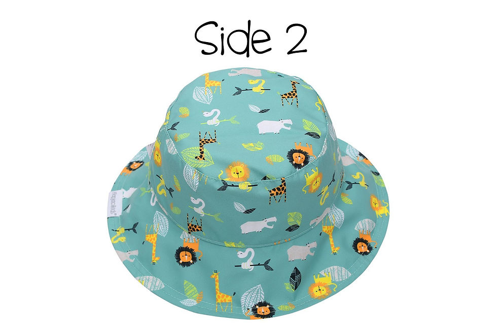 Thumbnail: Flapjack Kids 2 in 1 Reversible Patterned Sun Hat - Gray Zoo side 2