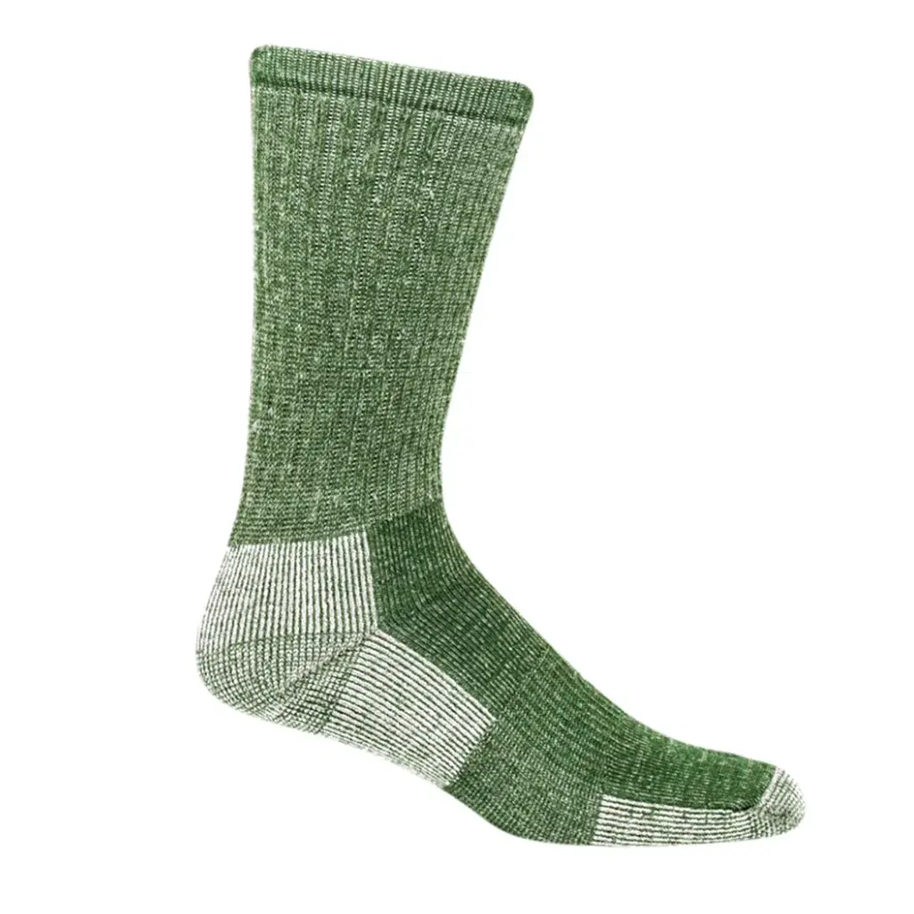 Side view of green sock with green & white heel & toe