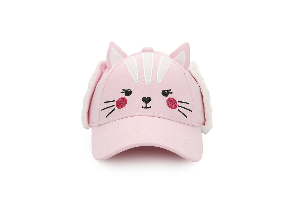 Thumbnail: Angled front view of pink Cat 3D Winter Cap with sherpa-lined earflaps up
