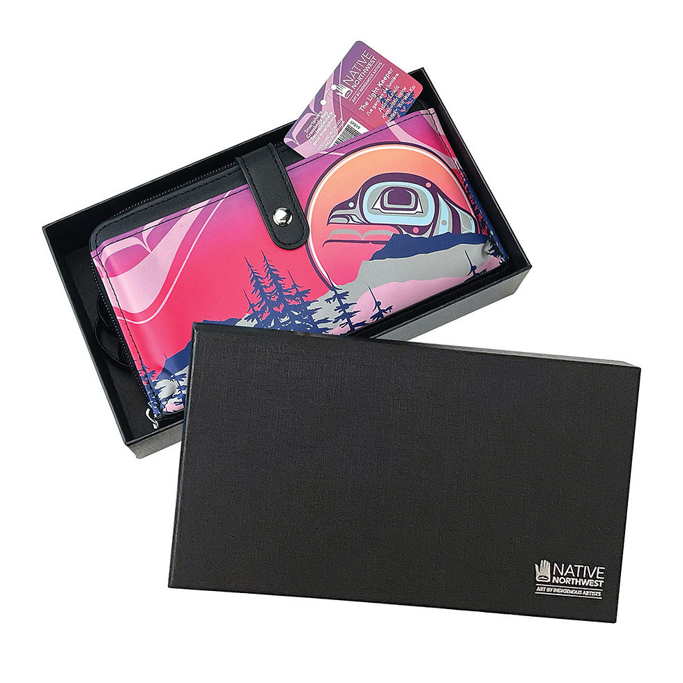 Thumbnail: Boxed rectangular black bag with long adjustable strap, printed with artist Adam Lewis's 'The Light Keeper'